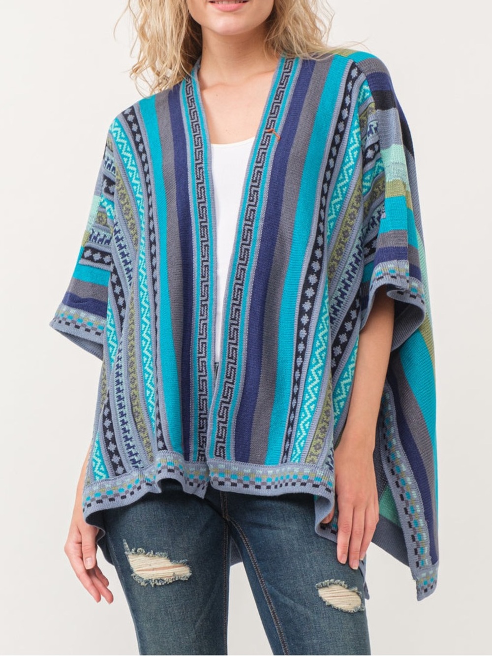 RAJ Cora Ocean Striped Poncho Turquoise Green